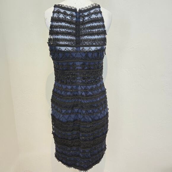 Aidan Mattox Black Twilight Geometric Beaded Illusion Sheath Halter Dress, Sz 6 - Picture 3 of 8